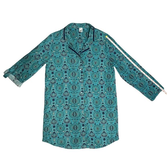 Liz Claiborne Nightgown Size L Teal Medallion Print Sleepwear Quiet Luxury Style - Picture 8 of 11